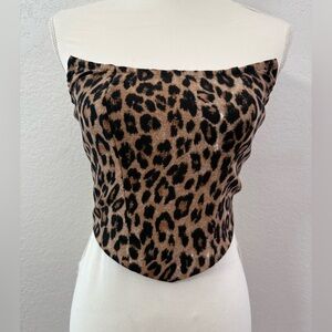 TYPAGAL Leopard Animal Print Cropped Bandeau Strapless Sleeveless Top Zipper S